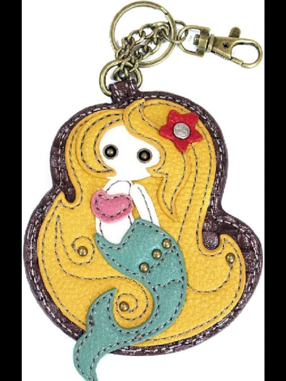 Chala Mermaid Keychain Charm – Yellow Hair, Teal Tail, Pink Heart
